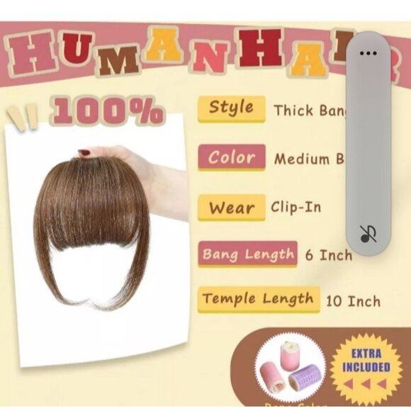 Bangs Clip-In Human Hair Extensions*6" Bang *10" Temple *Med Brown*Halloween - Picture 4 of 7